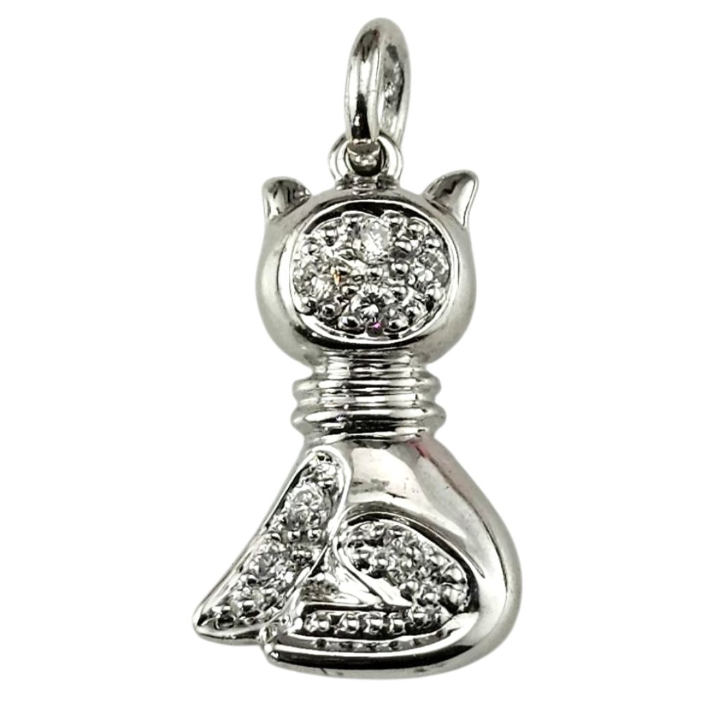 14k White Gold Diamond Cat Charm/Pendant #23866
